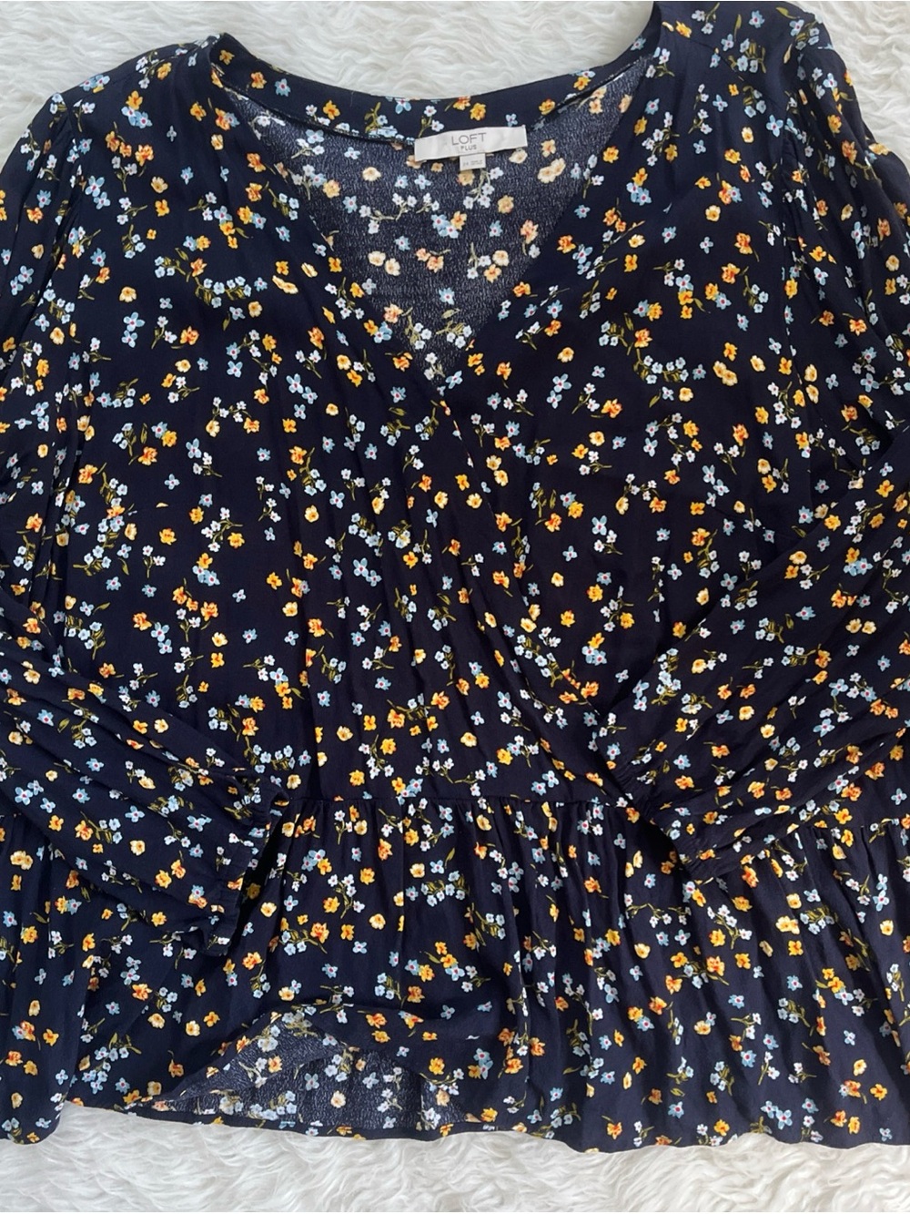 LOFT Navy Floral Peplum Blouse